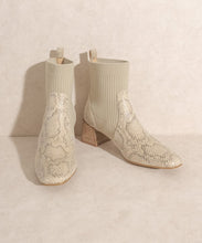Stretch-top Faux Snakeskin Ankle Boots