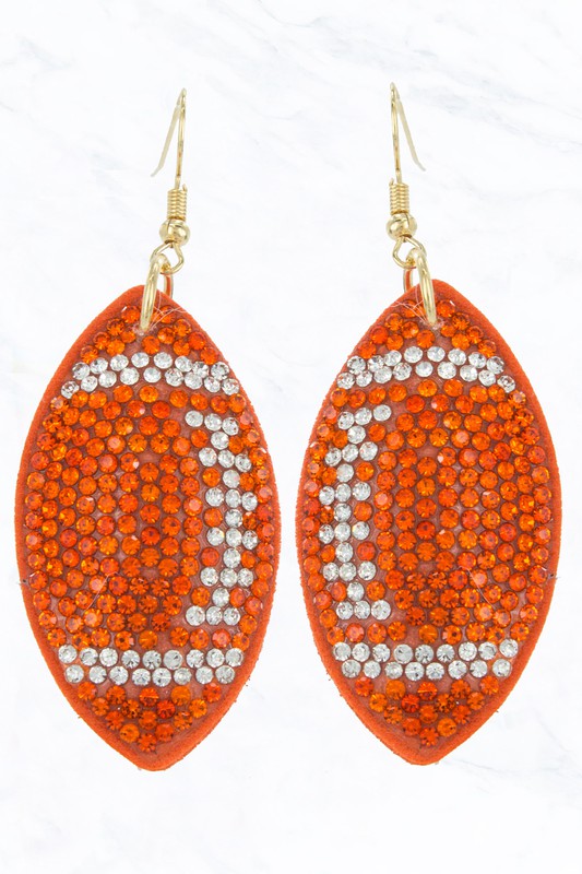 Orange Suede Crystal Football Earrings