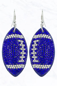 Royal Blue Suede Crystal Football Earrings
