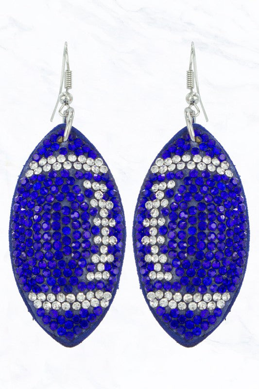 Royal Blue Suede Crystal Football Earrings