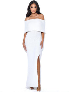off the shoulder white sweater dress White Yuliana White Off Shoulder Long Sweater Dress – Aquarius Brand