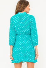 Teal Silver Sequin Polka Dot Long Sleeve Mini Dress