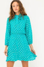Teal Silver Sequin Polka Dot Long Sleeve Mini Dress