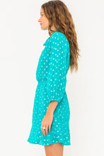 Teal Silver Sequin Polka Dot Long Sleeve Mini Dress