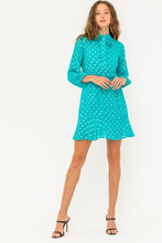 Teal Silver Sequin Polka Dot Long Sleeve Mini Dress