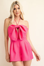 Pink Solid Front Bow Tie Romper