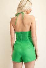 Green Solid Front Bow Tie Romper