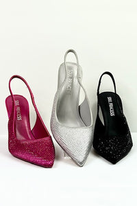 Fuchsia Rhinestone Pointed Toe Fashion Mid-heel Women's Shoes