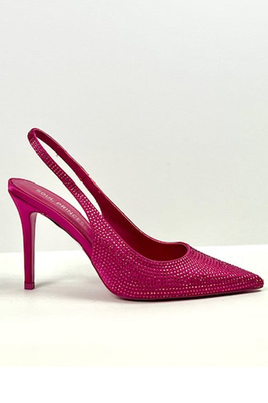 Fuchsia Rhinestone Pointed Toe Fashion Mid-heel Women's Shoes