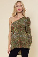 Olive Multi Leopard Printed One Sleeve Top