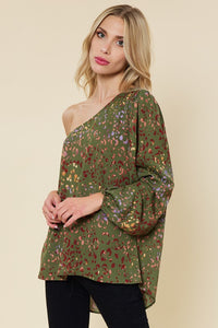 Olive Multi Leopard Printed One Sleeve Top
