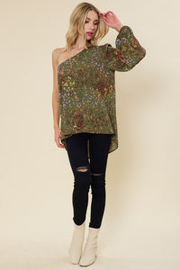 Olive Multi Leopard Printed One Sleeve Top