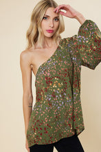 Olive Multi Leopard Printed One Sleeve Top