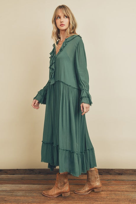 Teal Green Laidback Frill Maxi Dress