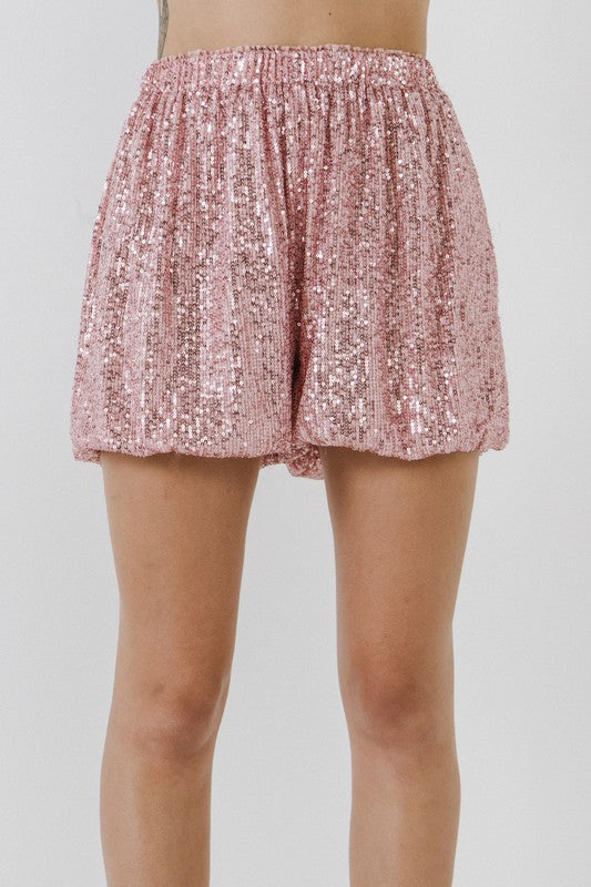 Pink Sequins Blouson Shorts