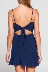 Dark Blue Woven Wrap Ruffle Dress