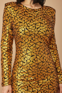 Gold Patterned Sequins Fashion Dress