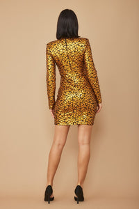 Gold Patterned Sequins Fashion Dress