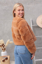 Camel Faux Fur Open Front Furry Jacket