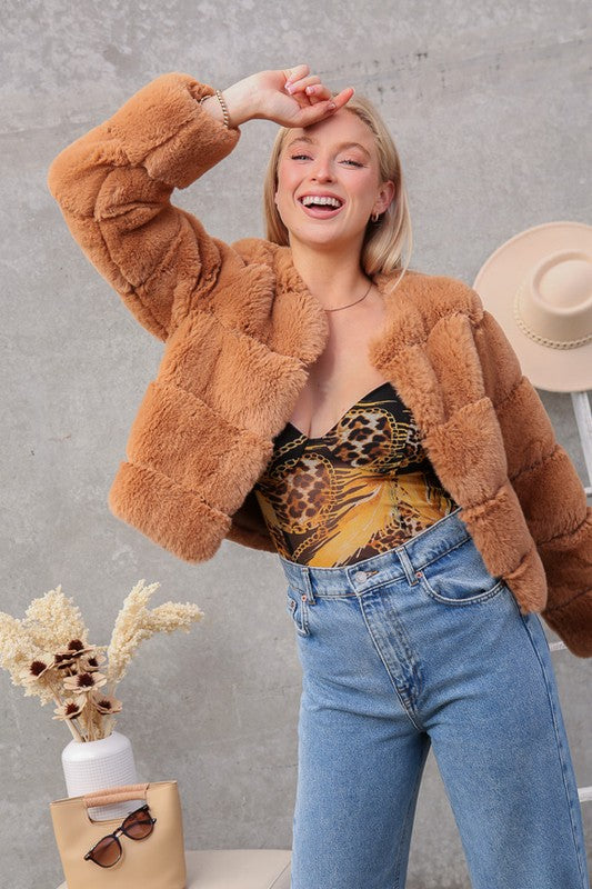 Camel faux deals fur jacket