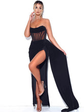 Black Draping Corset High Slit Velvet Gown