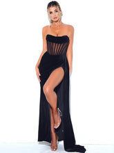 Black Draping Corset High Slit Velvet Gown