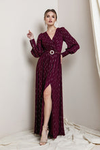 Red Long Sleeve Surplice Maxi Dress