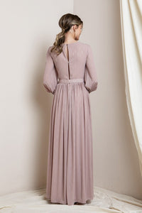 Dusty Rose Long Sleeve Surplice Maxi Dress