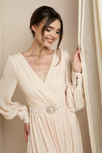 Champagne Long Sleeve Surplice Maxi Dress