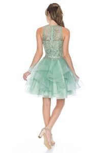 Sage Halter Embroidery Match Tiered Short Dress