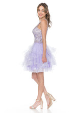 Light Purple Halter Embroidery Match Tiered Short Dress