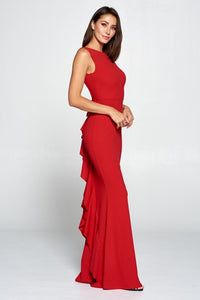 Red Ruffle Bow Maxi Dress Gown