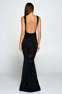 Black Ruffle Bow Maxi Dress Gown