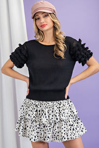 Black Tiered Ruffle Sweater Top