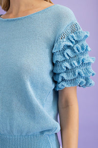 Light Blue Tiered Ruffle Sweater Top