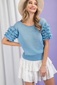 Light Blue Tiered Ruffle Sweater Top