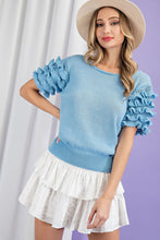 Light Blue Tiered Ruffle Sweater Top