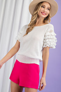 Off White Tiered Ruffle Sweater Top