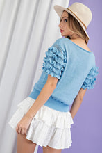 Light Blue Tiered Ruffle Sweater Top