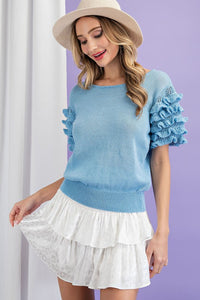 Light Blue Tiered Ruffle Sweater Top