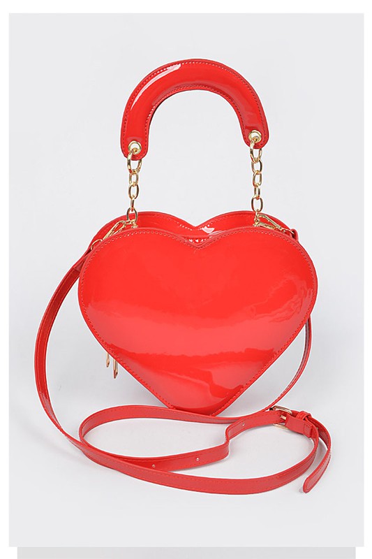 Red Enamal Heart Shape Crossbody Bag