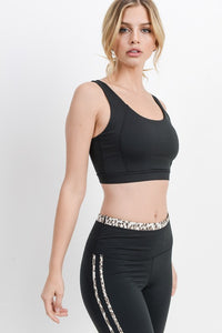 Black Print Striped Sports Bra