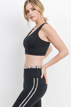 Black Print Striped Sports Bra