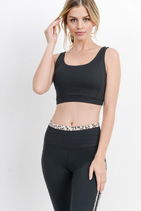 Black Print Striped Sports Bra