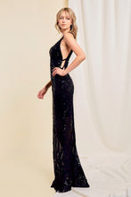 Black Long Sequin Halter Top Dress