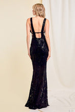 Black Long Sequin Halter Top Dress