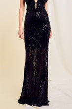 Black Long Sequin Halter Top Dress