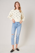 Cream-Black Minnie Embroidered Dot Sweater