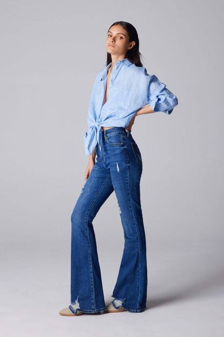Dark Blue High Rise Flare Women Jeans