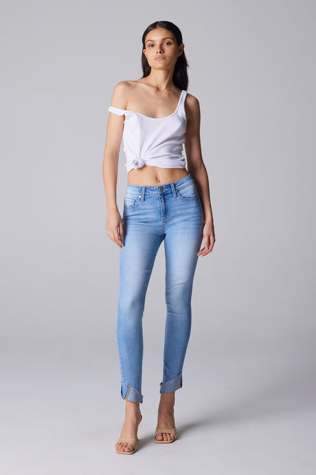 Medium Blue Mid Rise Ankle Skinny Women Jeans